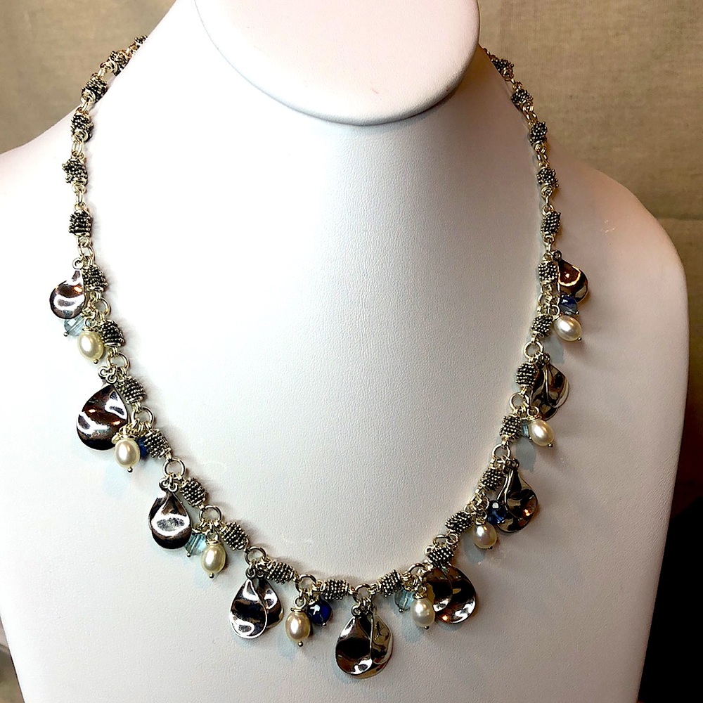 MICHAEL DAWKINS Starry Night Blue Topaz Cultured Pearl Sterling Silver Necklace - Picture 14 of 17